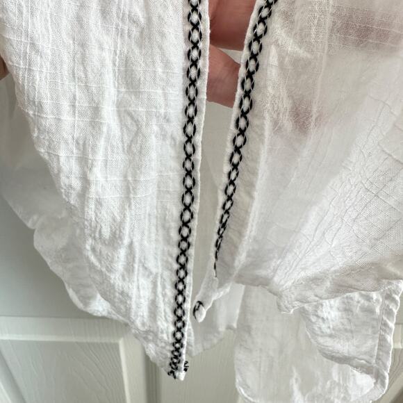 max studio women’s white black embroidered kimono top size m boho peasant blouse - Picture 4 of 8